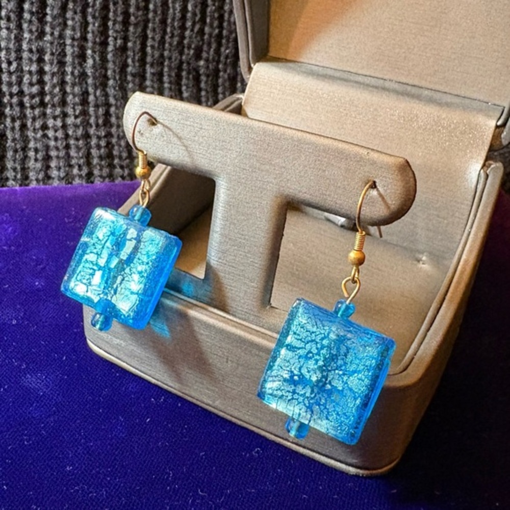 Blue Marano Glass Dangle Earrings